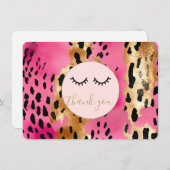 黒まつ毛ピンク金ゴールドヒョウありがとう エンクロージャーカード (正面/裏面)