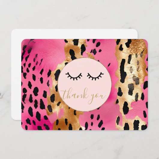 黒まつ毛ピンク金ゴールドヒョウありがとう エンクロージャーカード (正面/裏面)