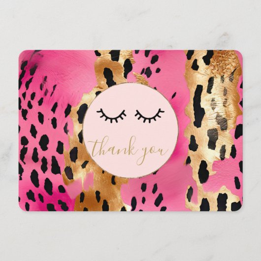 黒まつ毛ピンク金ゴールドヒョウありがとう エンクロージャーカード (正面)