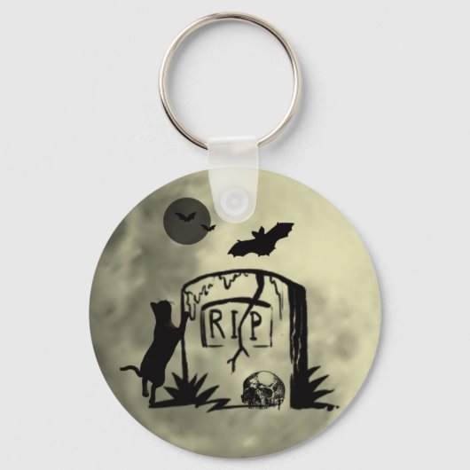 黒よくはしゃぐ猫キーチェーン キーホルダー (正面)