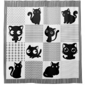 黒よくはしゃぐ猫シルエット シャワーカーテン (正面)