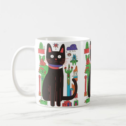 黒よくはしゃぐ猫マグ コーヒーマグカップ (左)