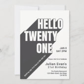黒よくはしゃぐ白はっきりしたタイポグラフィ21歳 招待状 (正面)