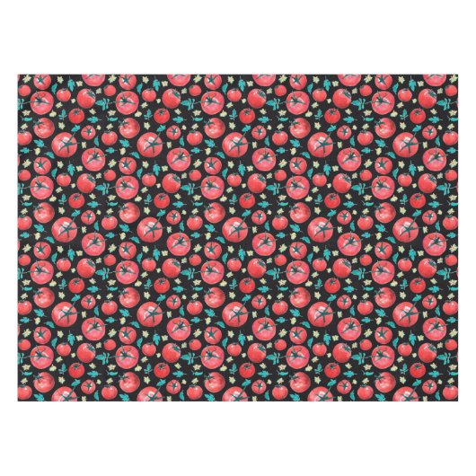 黒よくはしゃぐ色の赤トマト模様 テーブルクロス (正面(横))