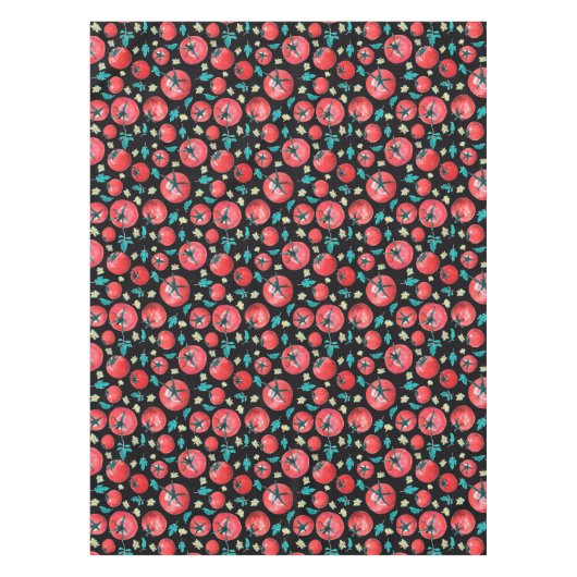 黒よくはしゃぐ色の赤トマト模様 テーブルクロス (正面)