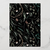 黒を基調としたモダンでエレガントな水彩ボタニカルな rustic スタイル 箔シーズンカード (裏面)