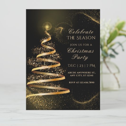 黒を基調とした優雅なクリスマスホリデーシーズンのお祝い 招待状 (スタンド正面)