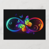 黒を背景に虹の蝶が舞う鮮やかな無限大 エンクロージャーカード (正面)