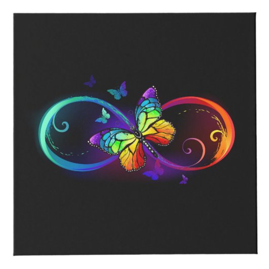 黒を背景に虹の蝶が舞う鮮やかな無限大 フォトキューブ (右)