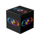 黒を背景に虹の蝶が舞う鮮やかな無限大 フォトキューブ (正面アングル)