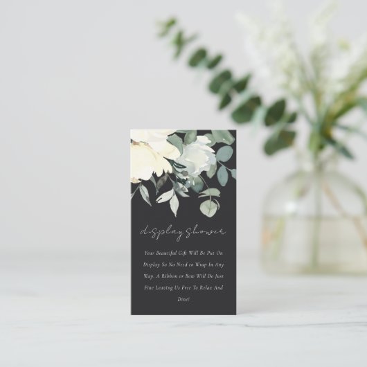 黒アイボリー白フローラバンチ表示赤ちゃんシャワー エンクロージャーカード (スタンド正面)