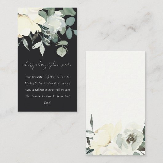 黒アイボリー白フローラバンチ表示赤ちゃんシャワー エンクロージャーカード (正面/裏面)