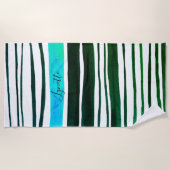 黒アクア、青、緑の絵を描ストライプ ビーチタオル (正面)