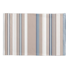 黒アクセント付き青ストライプ、白、ベージュ 枕カバー