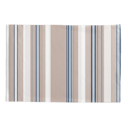 黒アクセント付き青ストライプ、白、ベージュ 枕カバー (裏面-左)