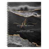 黒アゲエレガントート金ゴールドグリッタースクリプトモノグラム ノートブック (正面)