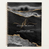 黒アゲエレガントート金ゴールドグリッタースクリプトモノグラム プランナー手帳 (正面)