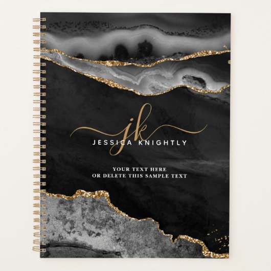 黒アゲエレガントート金ゴールドグリッタースクリプトモノグラム プランナー手帳 (正面)