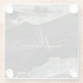 黒アゲモダンート金ゴールドグリッタースクリプトモノグラム ガラスコースター (裏面)