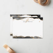 黒アゲートジオードスクリプトモノグラム金ゴールドグリッターなし ノートカード (正面/裏面インサイチュ)