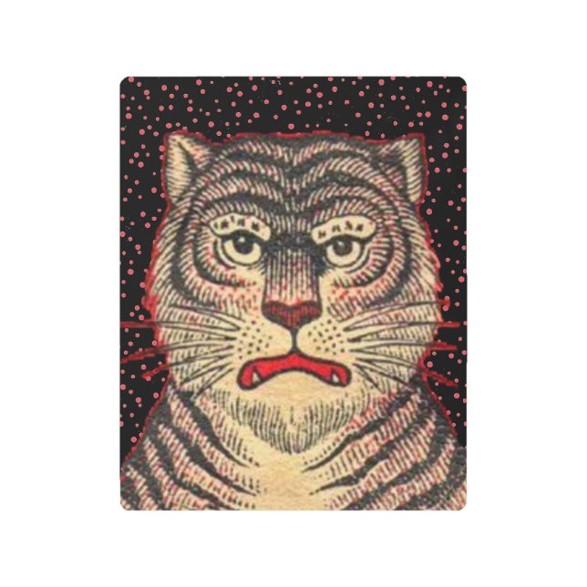 黒アジストライプのアタイガーの激しい顔赤いドット メタルプリント (正面)