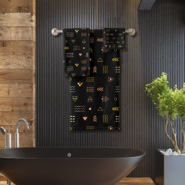 黒アステカ模様 バスタオルセット