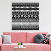 黒アステカ混合モチーフの白のパターン キャンバスプリント (インサイチュ (リビング))