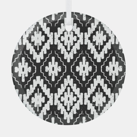黒アステカ白：ヴィンテージ民族プリント。 ガラスオーナメント (正面)