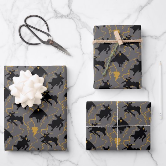 黒アダム稲妻シルエットパターン ラッピングペーパーシート (正面)