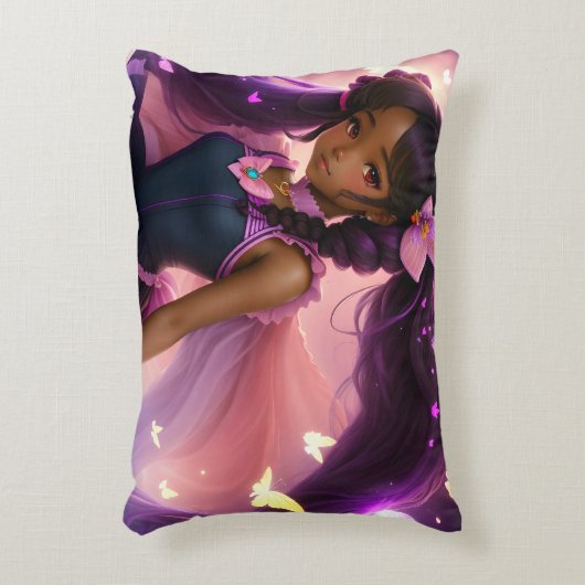 黒アニメガールピンクと紫アニメコア アクセントクッション (正面(垂直))