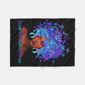 黒アフリカ人女性アフロティール（緑がかった色）と紫の自殺P フリースブランケット (正面(横))