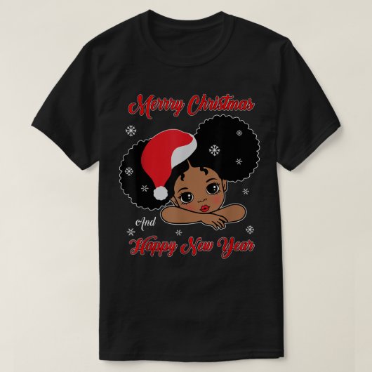 黒アフリカ系アメリカ人サンタクリスマスメラニンギル Tシャツ (デザイン正面)
