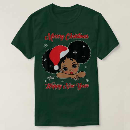 黒アフリカ系アメリカ人サンタクリスマスメラニンギル Tシャツ (デザイン正面)