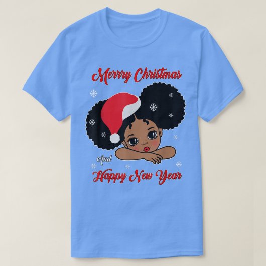 黒アフリカ系アメリカ人サンタクリスマスメラニンギル Tシャツ (デザイン正面)