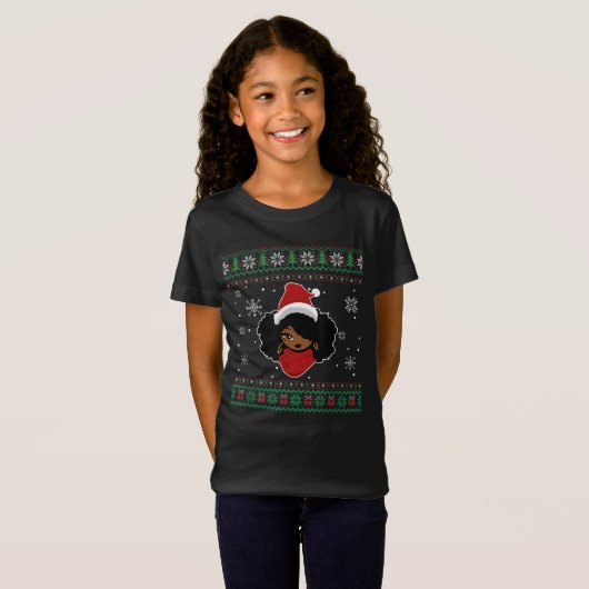 黒アフリカ系アメリカ人サンタクリスマスメラニン Tシャツ (正面フル)