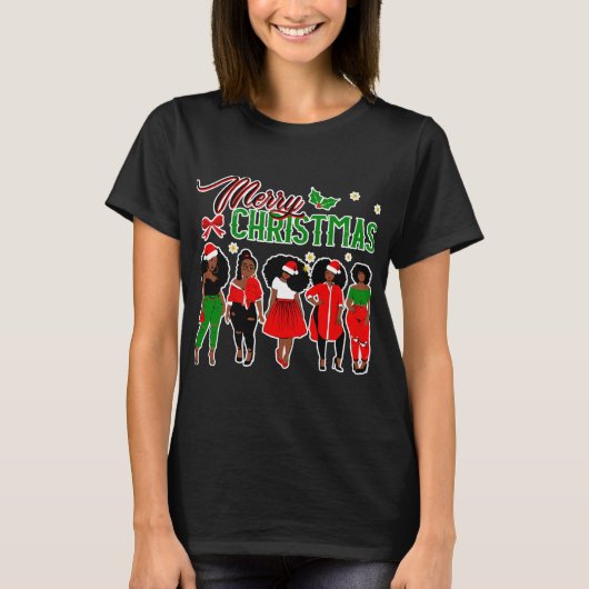 黒アフリカ系アメリカ人サンタクリスマス Tシャツ (正面)