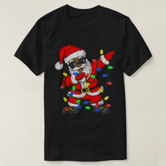 黒アフリカ系アメリカ人サンタクロースのクリスマスパジャム Tシャツ (デザイン正面)