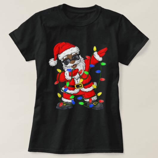 黒アフリカ系アメリカ人サンタクロースのクリスマスパジャム Tシャツ (デザイン正面)