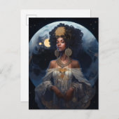 黒アフリカ系アメリカ人ムーン女神クイーンファンタジー ポストカード (正面/裏面)