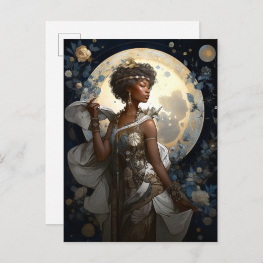 黒アフリカ系アメリカ人ムーン女神クイーンファンタジー ポストカード (正面/裏面)