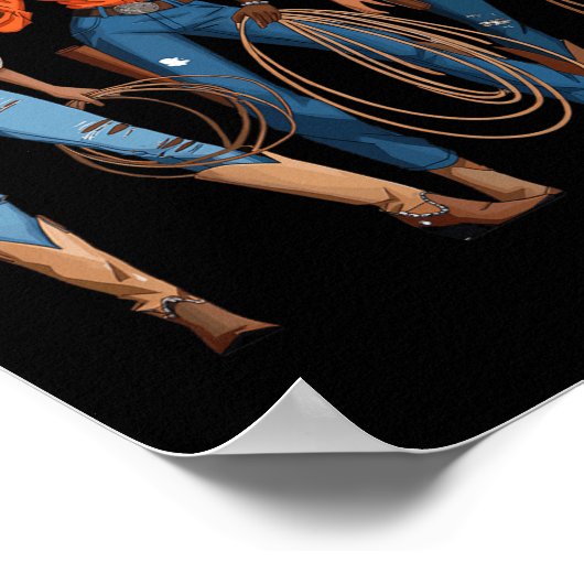 黒アフリカ系アメリカ人女性のカーボーイウエスタンカントリーロッド ポスター (角)