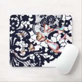 黒アンティークレース模様バタフライマウスパッド マウスパッド (マウス)