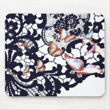 黒アンティークレース模様バタフライマウスパッド