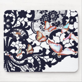 黒アンティークレース模様バタフライマウスパッド マウスパッド