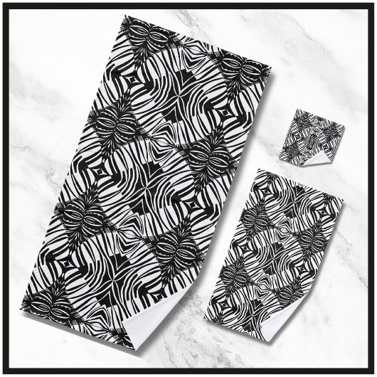 黒アート色と白の幾何学模様 バスタオルセット