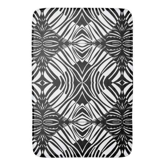 黒アート色と白の幾何学模様 バスマット (正面縦)