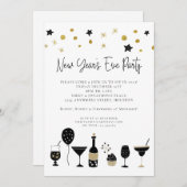 黒アート金ゴールド新年イブパーティー 招待状 (正面/裏面)