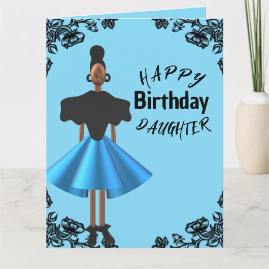 黒ア縁どフリカの娘誕生日 カード (正面)