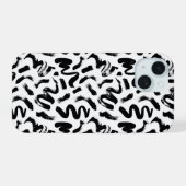 黒インクブ絵を描ラシ線パターン iPhone 15ケース (裏面横)