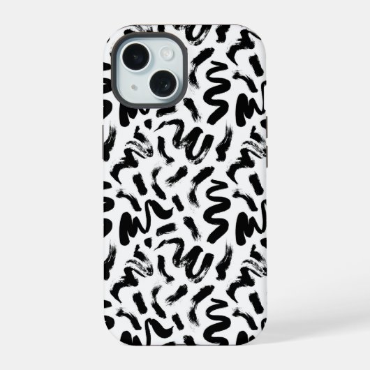 黒インクブ絵を描ラシ線パターン iPhone 15ケース (裏面)